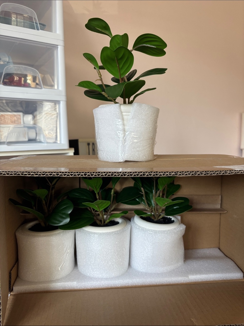 Target White Ceramic Planter with Faux Green Plant set of 4